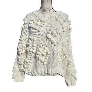 Wishlist Cream Chunky Knit Bobble Sweater Hand Made Cozy Warm Medium / Large